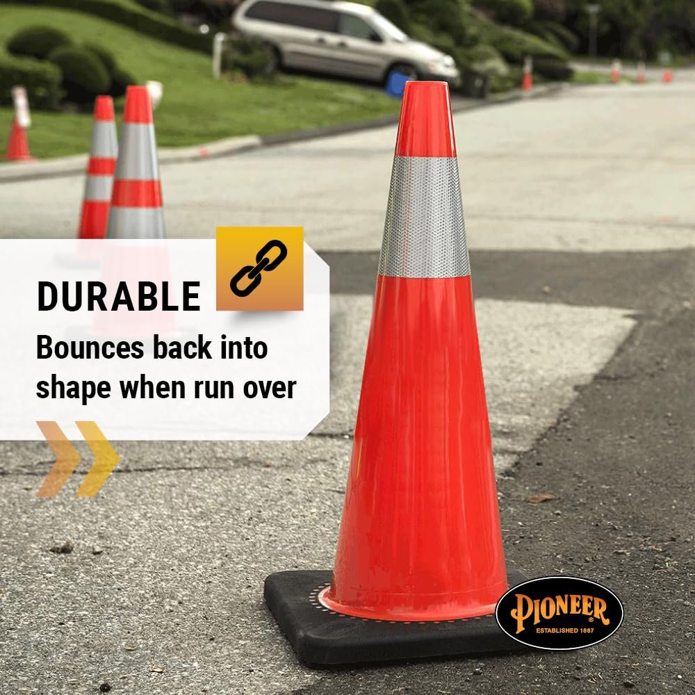 Pioneer V6200850-O/S 28" (70 cm) Premium PVC Flexible Safety Cone, Reflective Band (Traffic Cone) Orange, 70 cm