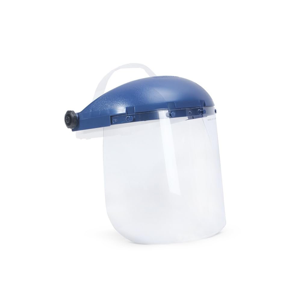 Sellstrom 39140 Couronne en plastique bleu et écran facial de protection antibuée transparent avec couvre-chef à cliquet