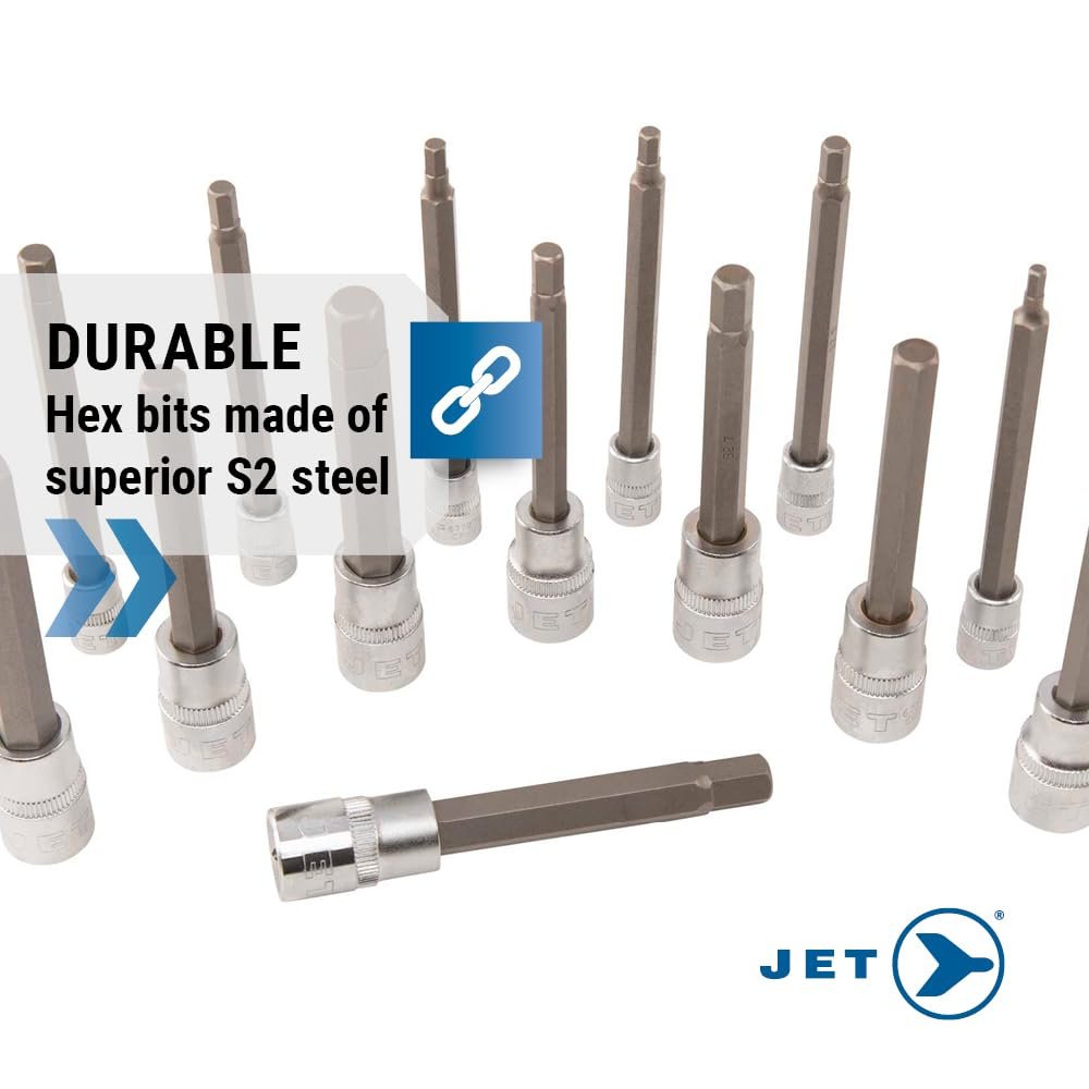 Jet 601808-14-Piece 3/8-inch Drive SAE/Metric Long Ball Hex Bit Socket Set