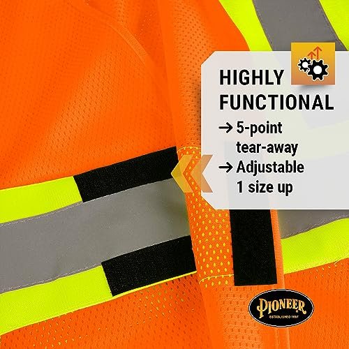 Pioneer FR High Visibility Breathable Tear-Away Safety Vest, Adjustable Size, Orange