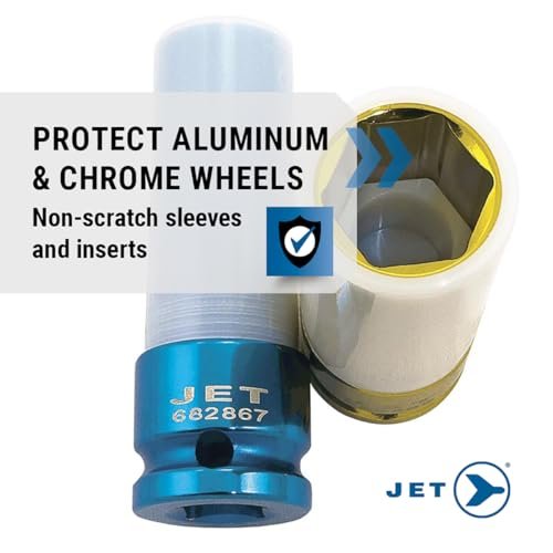 Jet 610341, entraînement 1/2 pouce, jeu de 5 douilles à chocs professionnelles SAE/métriques profondes pour roue magnétique