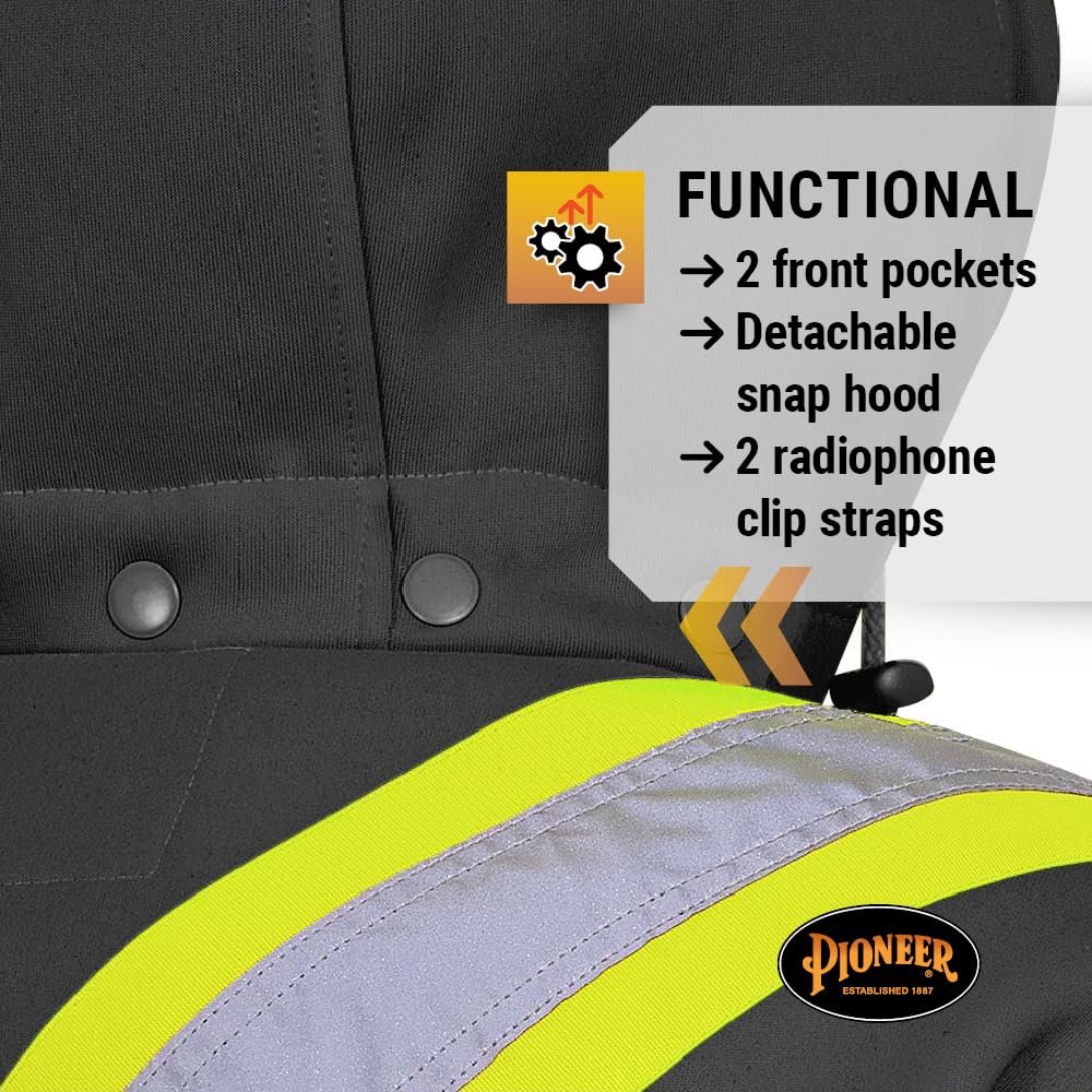 Pioneer V1060471 High Visibility Work Hoodie, Polyester Fleece