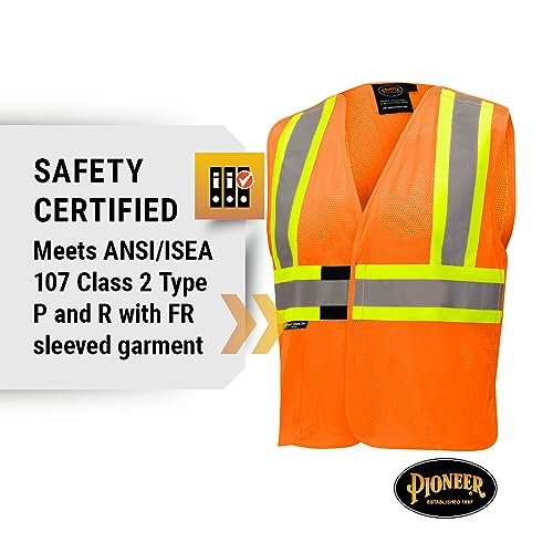Pioneer FR High Visibility Breathable Tear-Away Safety Vest, Adjustable Size, Orange