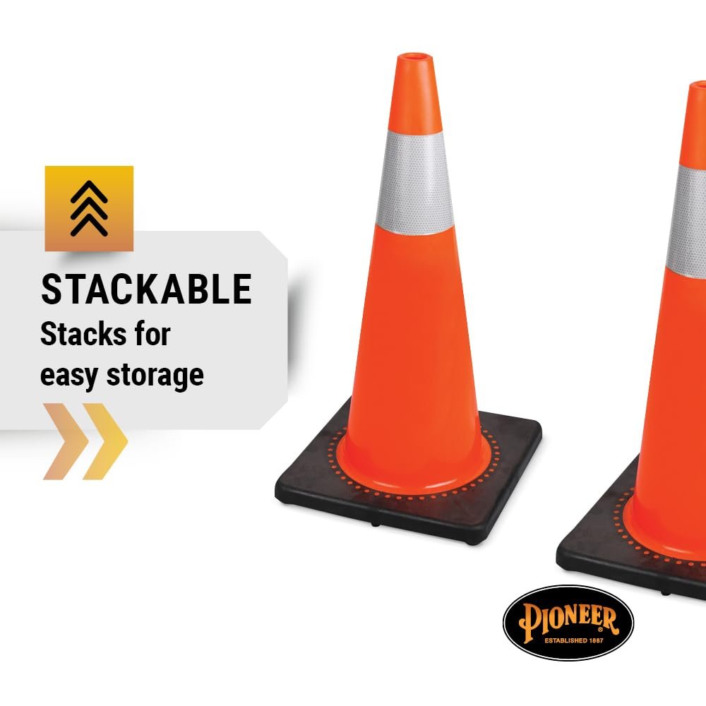 Pioneer V6200850-O/S 28" (70 cm) Premium PVC Flexible Safety Cone, Reflective Band (Traffic Cone) Orange, 70 cm