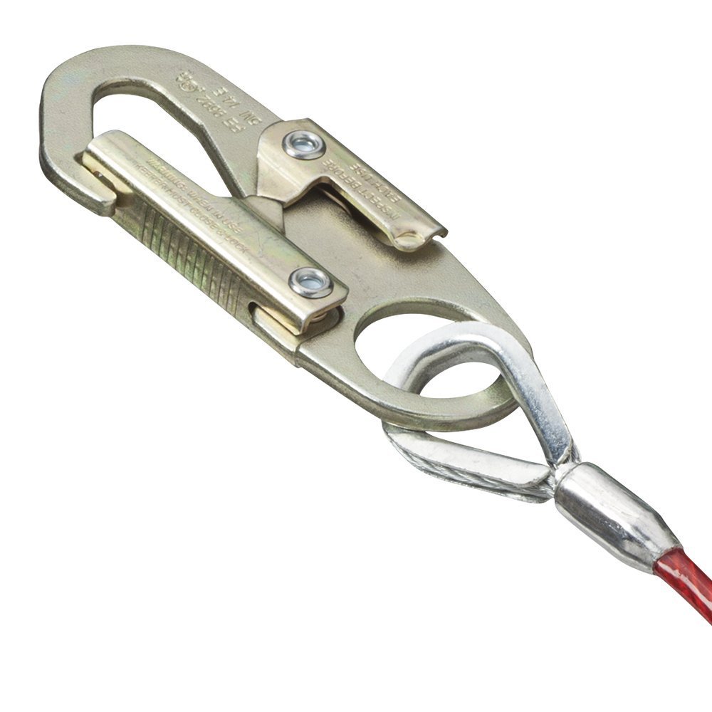 PeakWorks CSA 4' (1.2 m) Shock Pack - Snap Hooks - Single Leg - E4 Shock Absorbing Fall Arrest Lanyard Connector, 1/4" Galvanized Cable, V8108104