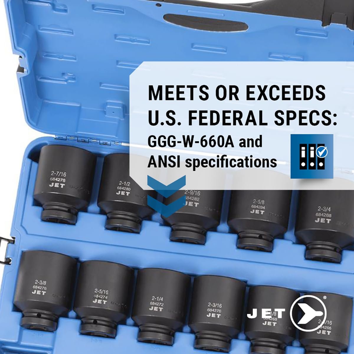 Jet 1 pouce Drive, jeu de 11 douilles à choc professionnelles Jumbo Deep SAE, 6 pans, 610504