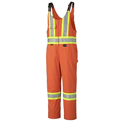 Pioneer CSA Hi Vis Overall Bib Work Pants, Reflective Stripe, 7 Reinforced Pockets, Orange, 56, V2030110-56 - Clothing - Proindustrialequipment