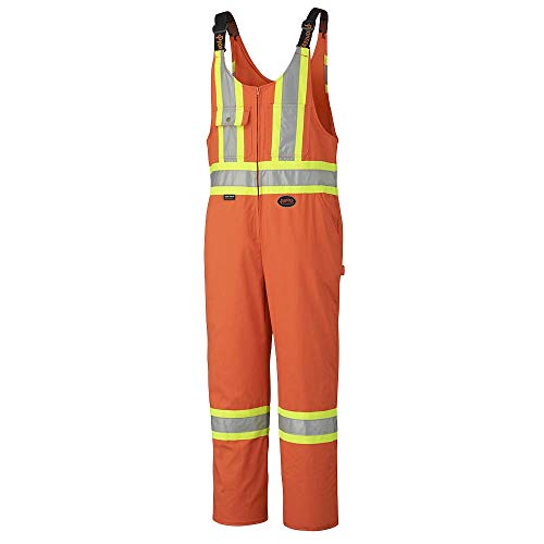 Pioneer CSA Hi Vis Overall Bib Work Pants, Reflective Stripe, 7 Reinforced Pockets, Orange, 36, V2030110-36 - Clothing - Proindustrialequipment