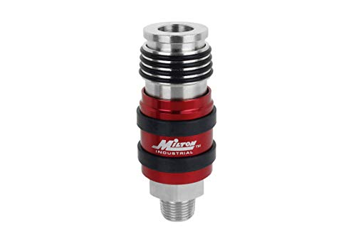 Milton 2 in ONE Universal Safety Exhaust Coupler - 3/8" MNPT x 3/8" Body Flow - Box of 5, Safely Bleeds Excess Air and Disengages Fittings, Red