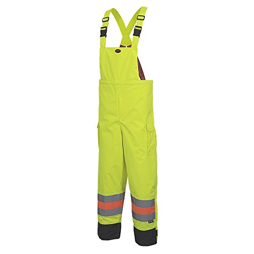 Pioneer V1190660-M Waterproof Traffic Work Bib Pants - Easy Boot Access, 4 Pockets - Men, Hi-Vis Green, M - Clothing - Proindustrialequipment