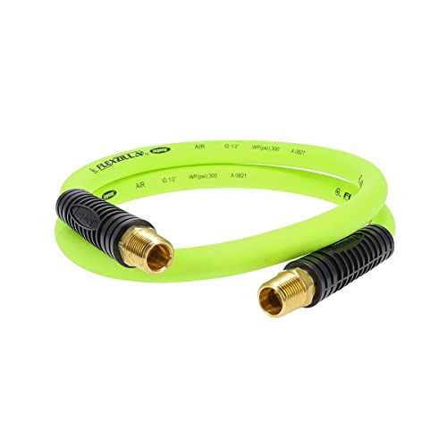 Flexzilla Swivel Whip Air Hose, 1/2" X 4' (1/2" MNPT Swivel X 1/2" MNPT Ends), Heavy Duty, Lightweight, Hybrid, ZillaGreen-HFZ1204YW4S