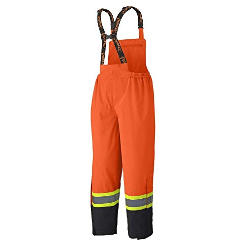 Pioneer V1200450-L Heavy-Duty Bib Work Pants - 100% Waterproof, Zippered Inside Pocket, Men, Hi-Vis Orange, L - Clothing - Proindustrialequipment