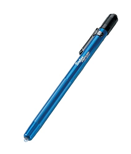 Streamlight 65050 Stylus bolígrafo con luz LED blanca de 11 lúmenes con 3 pilas alcalinas AAAA, azul, embalaje tipo almeja