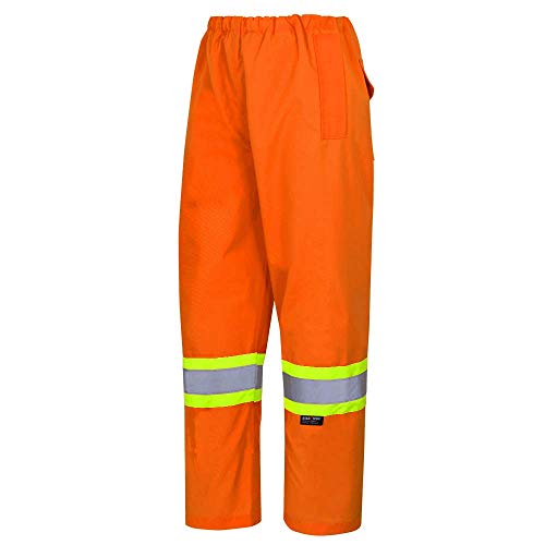 Pioneer Heavy-Duty CSA Waterproof Work Pants, Elastic Waist, Hi Vis and Reflective Stripe, Orange, L, V1110350-L - Clothing - Proindustrialequipment