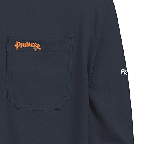 Pioneer Flame Resistant Cotton Long Sleeve Safety Work Shirt, Navy Blue, 2XL, V2580380-2XL - Clothing - Proindustrialequipment