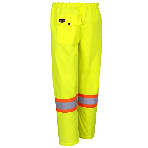 Pioneer Heavy-Duty CSA Waterproof Work Pants, Elastic Waist, Hi Vis and Reflective Stripe, Yellow-Green, M, V1110360-M - Clothing - Proindustrialequipment