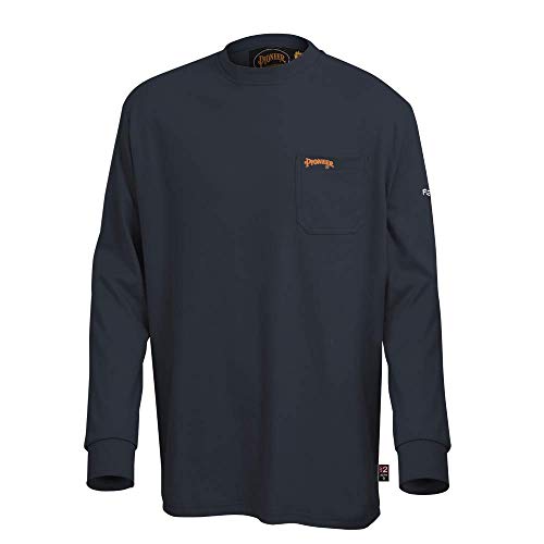 Pioneer Flame Resistant Cotton Long Sleeve Safety Work Shirt, Navy Blue, L, V2580380-L - Clothing - Proindustrialequipment