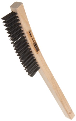 Weiler 44053 Taille du fil 0,012", longueur de la brosse 5-1/2", taille du bloc 14" X 7/8", 3 x 19 nombre de rangées, poils en acier, bloc en bois dur, brosse à gratter à manche incurvé