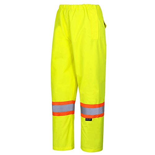 Pioneer Heavy-Duty CSA Waterproof Work Pants, Elastic Waist, Hi Vis and Reflective Stripe, Yellow-Green, M, V1110360-M - Clothing - Proindustrialequipment