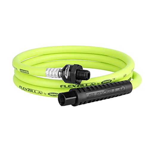 Flexzilla Ball Swivel Whip Air Hose, 1/4" X 4' (1/4" MNPT Ball Swivel X 1/4" FNPT Ends), Heavy Duty, Lightweight, Hybrid, ZillaGreen-HFZ1405YW2B