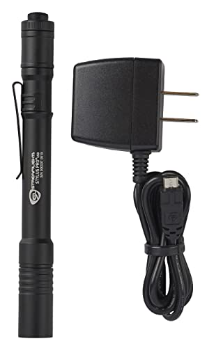 Streamlight 66133 Stylus Pro USB Luz LED recargable de 350 lúmenes con cable de carga de CA de 120 voltios y funda de nailon, negro