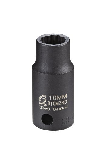 Sunex 310MZRD Dado de impacto semiprofundo de 12 puntos y 10 mm con accionamiento de 3/8 pulgadas