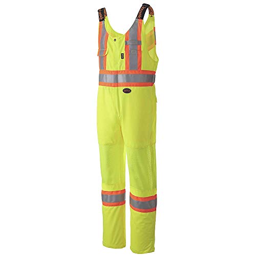 Pioneer Hi Vis Overall Bib Work Pants, Mesh Ventilation Pannel, 7 Pockets, Reflective Stripe, Green, 2XL, V1070460-2XL - Clothing - Proindustrialequipment