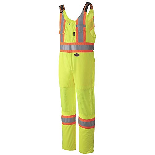 Pioneer Hi Vis Overall Bib Work Pants, Mesh Ventilation Pannel, 7 Pockets, Reflective Stripe, Green, M, V1070460-M - Clothing - Proindustrialequipment