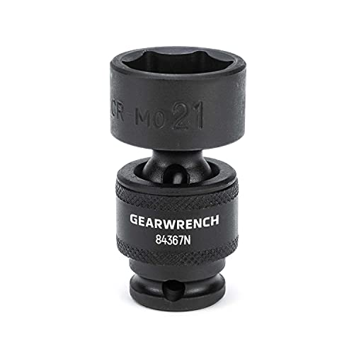 GearWrench 84367N 3/8" Drive 6 Point Standard Universal Impact Metric Socket 21mm, Black