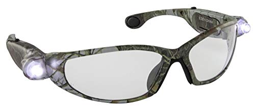 SAS Safety 5421 Lunettes de sécurité pour inspecteurs LED – Monture camouflage vert avec lumières LED – Lentille transparente – Poly-sac