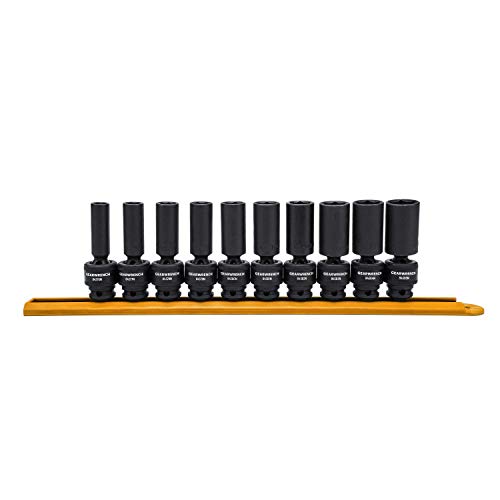 GearWrench 10 piezas. Juego de dados métricos de impacto universales de profundidad de 6 puntos con accionamiento de 3/8" - 84924N, negro