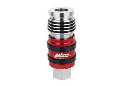 Milton 2 in ONE Universal Safety Exhaust Coupler - 1/2" FNPT x 1/2" Body Flow - Box of 5, Red - Proindustrialequipment