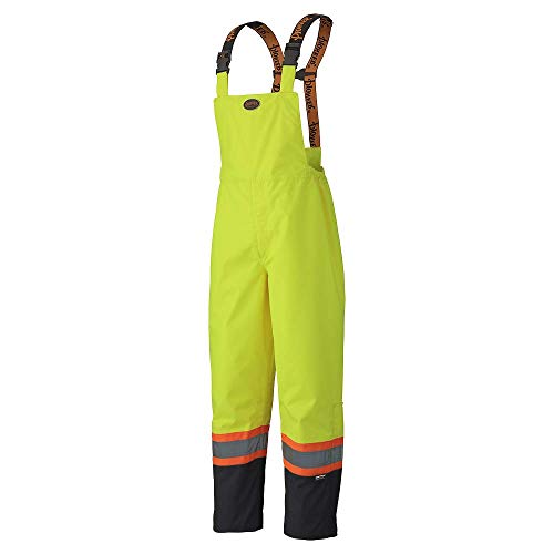 Pioneer V1200460-S Heavy-Duty Bib Work Pants - 100% Waterproof, Zippered Inside Pocket, Men, Hi-Vis Green, S - Clothing - Proindustrialequipment