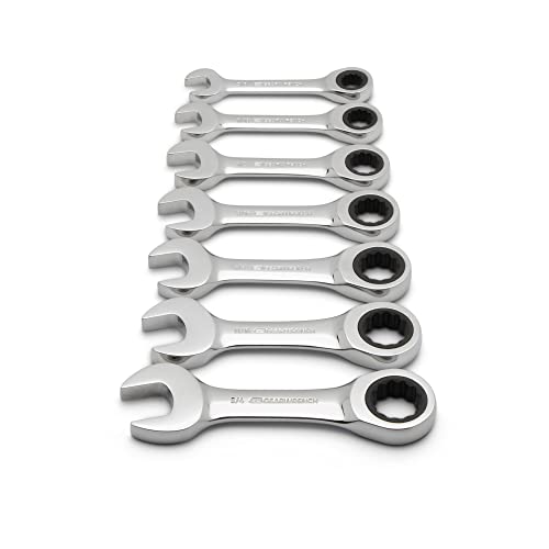 GearWrench 9507 7 Piece SAE Stubby Combination Ratcheting Wrench Set