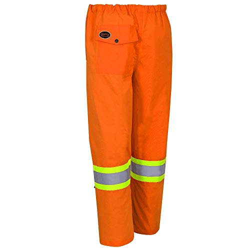 Pioneer Heavy-Duty CSA Waterproof Work Pants, Elastic Waist, Hi Vis and Reflective Stripe, Orange, M, V1110350-M - Clothing - Proindustrialequipment