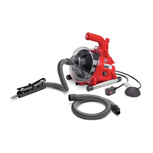 Ridgid 55808 PowerClear Drain Cleaning Machine 120V Drain Cleaner Cleans Tub, Shower or Sink Blockages from 3/4" to 11/2" Diameter, Red - Drain Augers - Proindustrialequipment