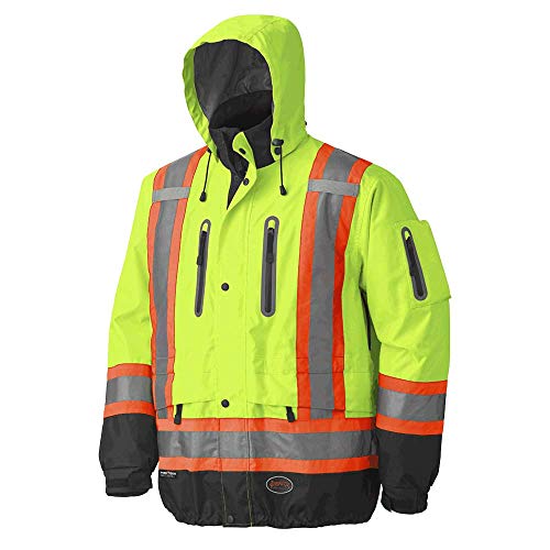 Pioneer V1130160-XL Premium High Visibility Safety Jacket-Waterproof, Green, X-Large - Clothing - Proindustrialequipment