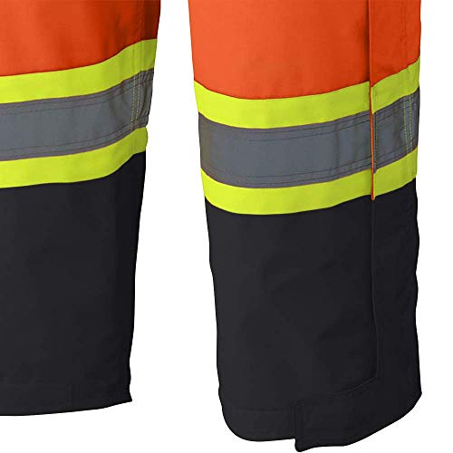 Pioneer V1200450-L Heavy-Duty Bib Work Pants - 100% Waterproof, Zippered Inside Pocket, Men, Hi-Vis Orange, L - Clothing - Proindustrialequipment