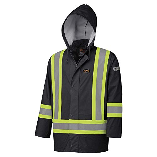 Pioneer V3520170-L FR Oil & Chemical Resistant Rain Jacket - Hi-Vis Lightweight, Black, L - Clothing - Proindustrialequipment