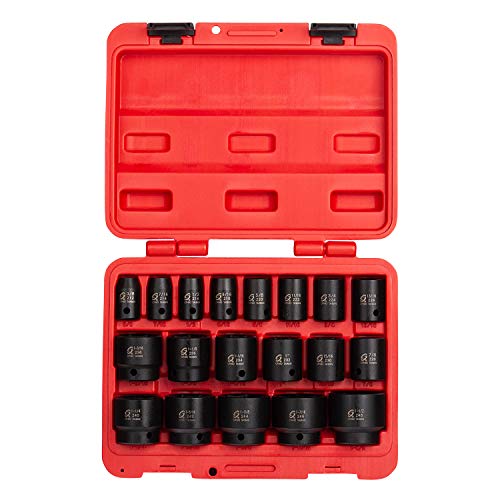 Sunex 2640, 1/2 Inch Drive Impact Socket Set, 19-Piece, SAE, 3/8 Inch - 1-1/2 Inch, Cr-Mo Alloy Steel, Radius Corner Design, Dual Size Markings, Heavy Duty Storage Case, Meets ANSI Standards