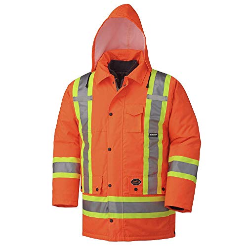 Pioneer V1120150-2XL Hi-Viz Waterproof 6-in-1 Safety Parka Jacket, 2 Large Cargo Pockets, Orange, 2XL - Clothing - Proindustrialequipment