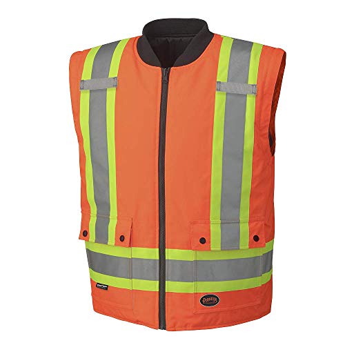 Pioneer V1120150-2XL Hi-Viz Waterproof 6-in-1 Safety Parka Jacket, 2 Large Cargo Pockets, Orange, 2XL - Clothing - Proindustrialequipment