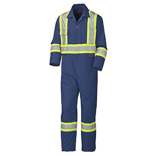 Pioneer CSA Action Back High Visibility Work Coverall With Elastic Waist & Adjustable Wrist, 7-Pocket, Tall Fit, Navy Blue, 42, V202058T-42 - Clothing - Proindustrialequipment