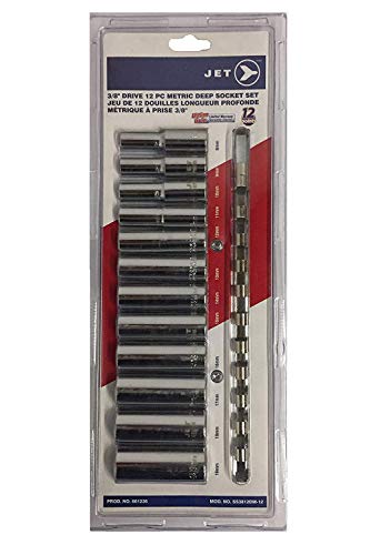 Jet 12-Piece 3/8-inch Drive Metric, Deep, 12 Point, Chrome Socket Set, 601236 - Sockets and Tools Set - Proindustrialequipment