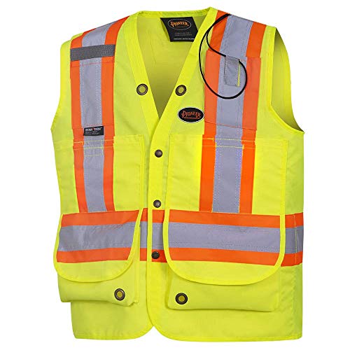 Pioneer Heavy-Duty Hi Vis Surveyor Safety Vest, 12 Pockets, Radio Strap, Yellow-Green, M, V1010340-M - Clothing - Proindustrialequipment