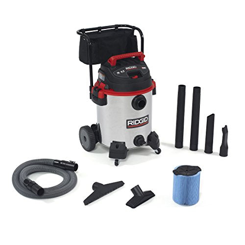 Ridgid 50353 Stainless Steel Wet/Dry Vacuum with Cart, 16 Gallon, Red - Plumbing Tools - Proindustrialequipment