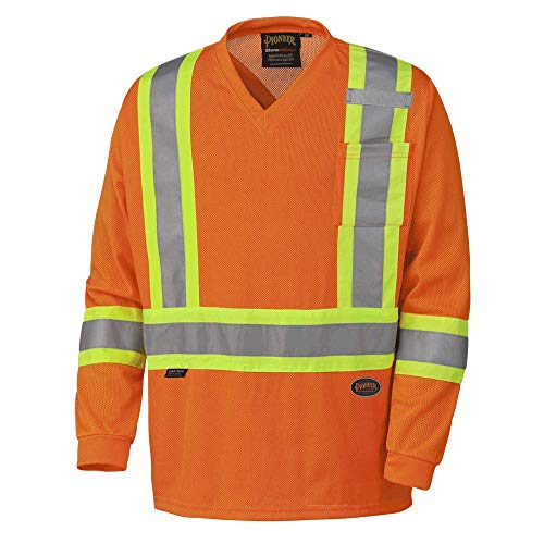 Pioneer Construction Quick-Dry Mesh High Visibility Work Safety Long Sleeve Shirt, Orange, M, V1050950-M - Clothing - Proindustrialequipment