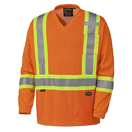 Pioneer Construction Quick-Dry Mesh High Visibility Work Safety Long Sleeve Shirt, Orange, XL, V1050950-XL - Clothing - Proindustrialequipment