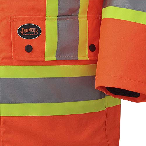 Pioneer V1120150-2XL Hi-Viz Waterproof 6-in-1 Safety Parka Jacket, 2 Large Cargo Pockets, Orange, 2XL - Clothing - Proindustrialequipment