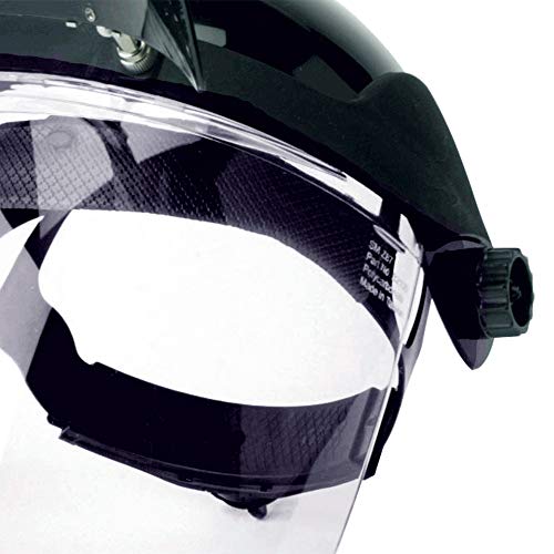 Sellstrom S32151 DP4 Multi-Purpose Black Crown and Clear Anti-Fog/Shade 5 IR Flip Front Window Faceshield with Ratchet Headgear - Eye Protection - Proindustrialequipment